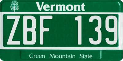 VT license plate ZBF139