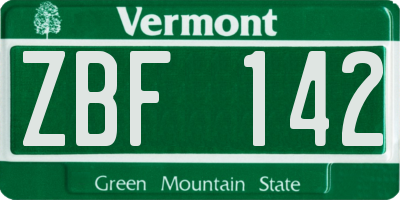 VT license plate ZBF142