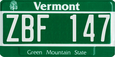 VT license plate ZBF147