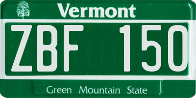 VT license plate ZBF150