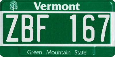 VT license plate ZBF167