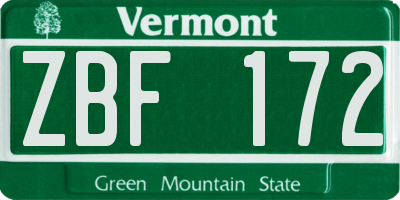 VT license plate ZBF172