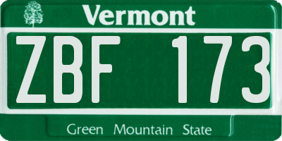 VT license plate ZBF173