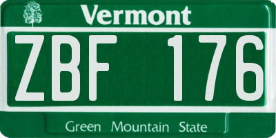 VT license plate ZBF176