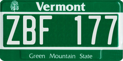 VT license plate ZBF177