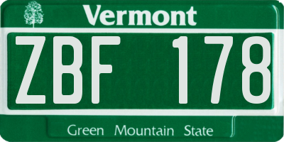 VT license plate ZBF178