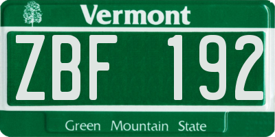 VT license plate ZBF192