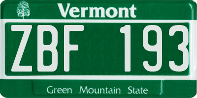 VT license plate ZBF193