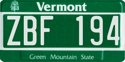 VT license plate ZBF194