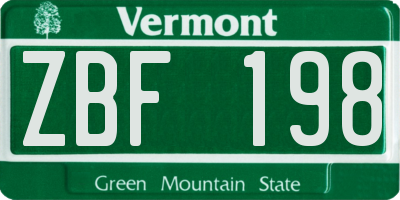 VT license plate ZBF198