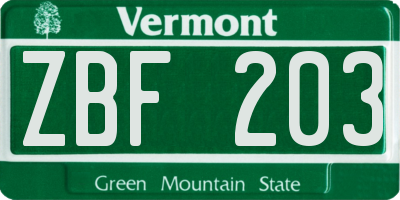 VT license plate ZBF203
