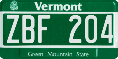 VT license plate ZBF204
