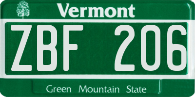 VT license plate ZBF206