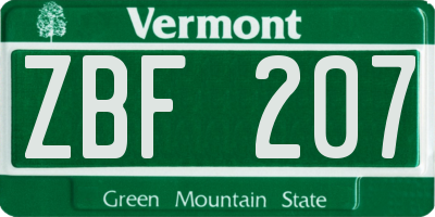 VT license plate ZBF207