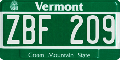 VT license plate ZBF209