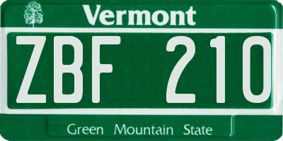 VT license plate ZBF210