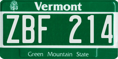 VT license plate ZBF214