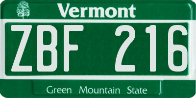 VT license plate ZBF216