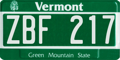 VT license plate ZBF217