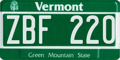 VT license plate ZBF220