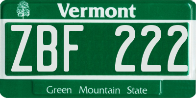 VT license plate ZBF222
