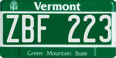 VT license plate ZBF223