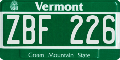 VT license plate ZBF226
