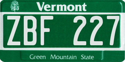 VT license plate ZBF227