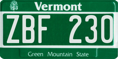 VT license plate ZBF230