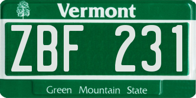 VT license plate ZBF231