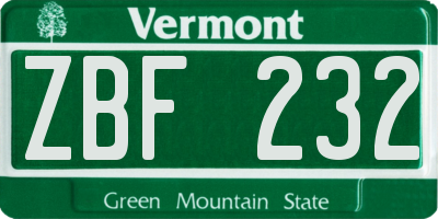 VT license plate ZBF232