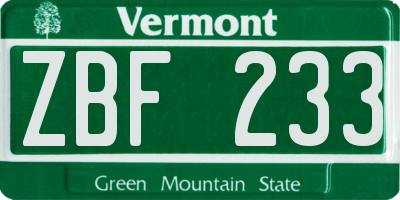 VT license plate ZBF233