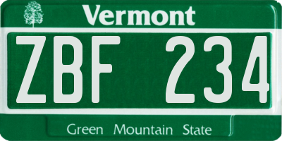 VT license plate ZBF234