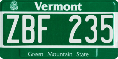 VT license plate ZBF235