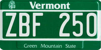 VT license plate ZBF250