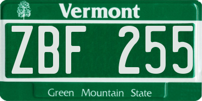 VT license plate ZBF255