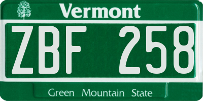 VT license plate ZBF258