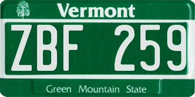 VT license plate ZBF259