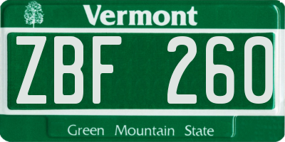 VT license plate ZBF260