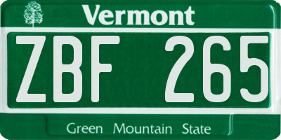VT license plate ZBF265