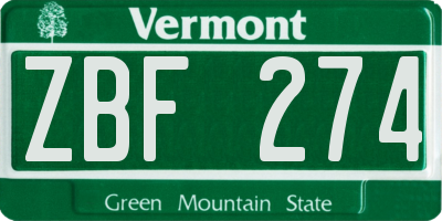 VT license plate ZBF274