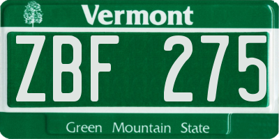 VT license plate ZBF275