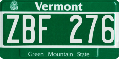 VT license plate ZBF276