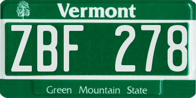 VT license plate ZBF278