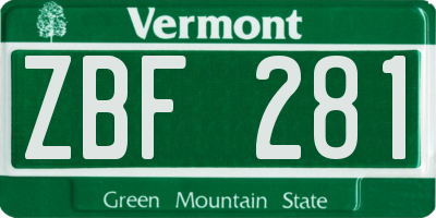 VT license plate ZBF281