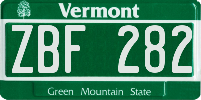 VT license plate ZBF282