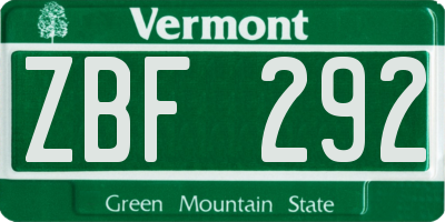 VT license plate ZBF292