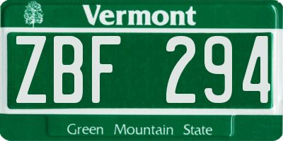 VT license plate ZBF294