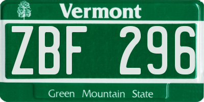 VT license plate ZBF296
