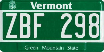 VT license plate ZBF298
